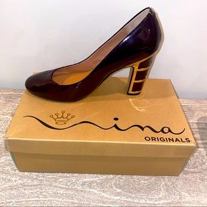 Nina’s Original Dashing Burgundy Patent Leather Heels, Women Size 9.5M